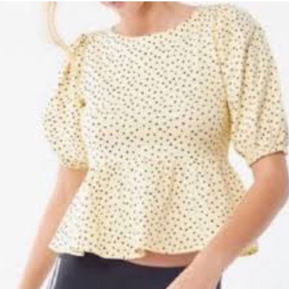 Urban Outfitters Yellow Polka Dot Puff Sleeve Open Back Top - Picture 3 of 7